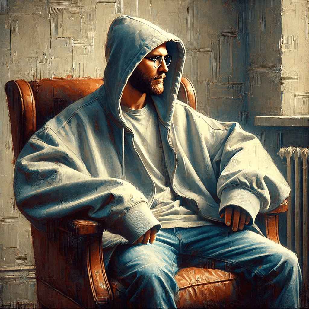 Man sitting alone with his hands in his sleeves